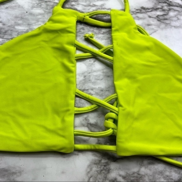 ❤️ Black Box Swim Halter Top Neon Green Bikini Top - Picture 4 of 6